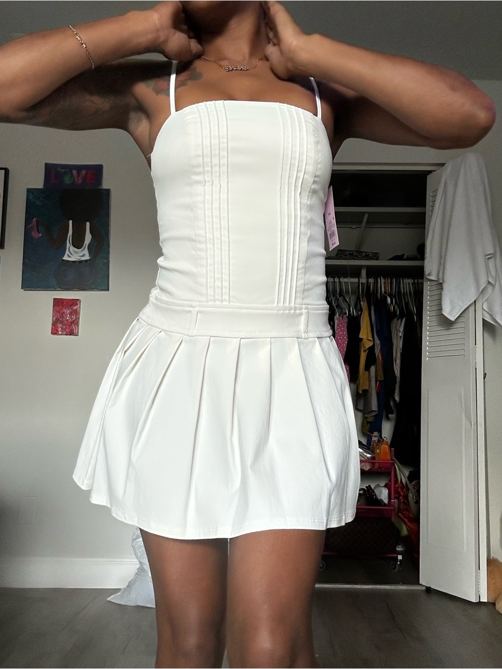 wild fable White Pleated Spaghetti-Strap Mini Dress